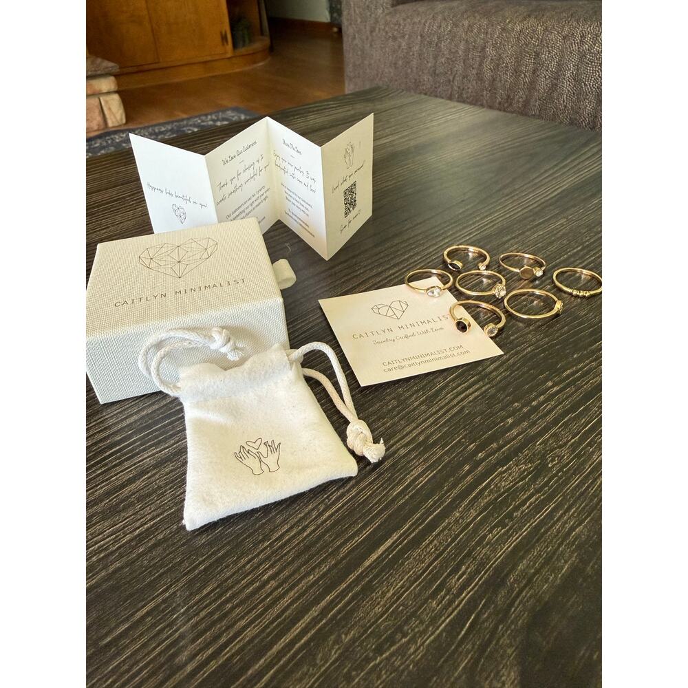 NIB Caitlyn Minimalist Gold, Black & Rhinestone Stacking Rings Sz. 10
